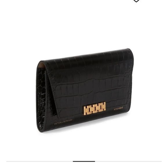 Victoria Beckham Elegant Black Croc-Embossed Chain Wallet Wristlet Clutch - Picture 11 of 16